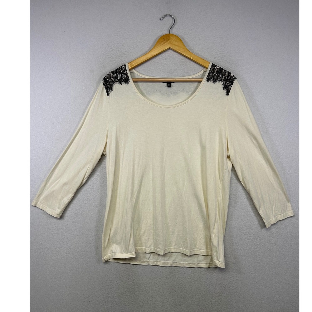 Romantic Classic Talbots Womens XL Cream Lace Shoulder 3/4 Sleeve Scoop Neck Top